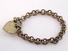 Sterling Silver Heart Charm Toggle Clasp Bracelet 925 Chain Links 6.75 In 24.9g
