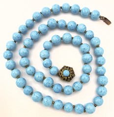 Vintage Miriam Haskell Turquoise Glass Bead Necklace Filigree Signed 24 in 9 mm