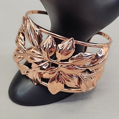 Vintage Wide Cuff Bracelet Leaf Rose Gold Tone BBJ JTV 8″