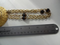 Vtg 60’s Huge Runway Cameo Pendant Necklace Gold Tone Cabochon W Tassel Chain