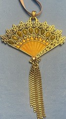 NWT Vintage Inspired VILLAGER 15” Open Fan Pendant Necklace Lavender Ribbon