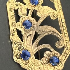 Art Deco Rectangle Floral Openwork Flower Brooch Rhinestones Antique Vtg Old Pin