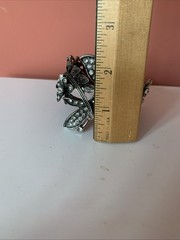 Vintage Blackened Silver Toned Butterfly Rhinestone Hinged Cuff Bracelet
