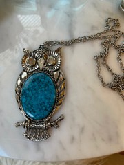 Lot Of 13 Boho Retro Silver tone Owl Necklace Faux Turquoise Craft Repurpose