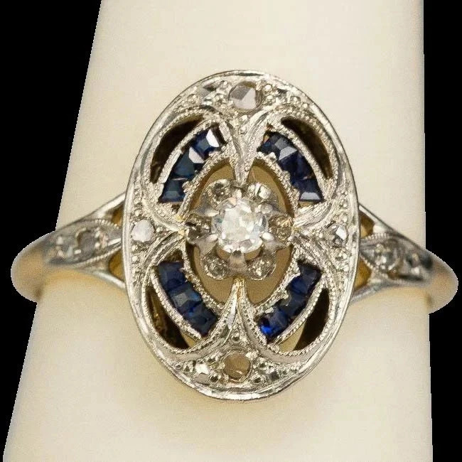 Art Deco Style Round Lab Created Diamond Sapphire 14K White Gold FN Wedding Ring
