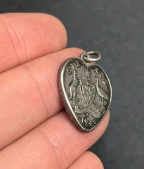 Vtg 1943 Australia Sixpence Heart Shaped Coin Charm Pendant Sweetheart Jewelry