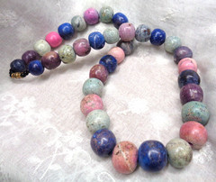 Vtg ESTATE JEWELRY Multicolor Polished Stone Large Bead Barrel Clasp Necklace
