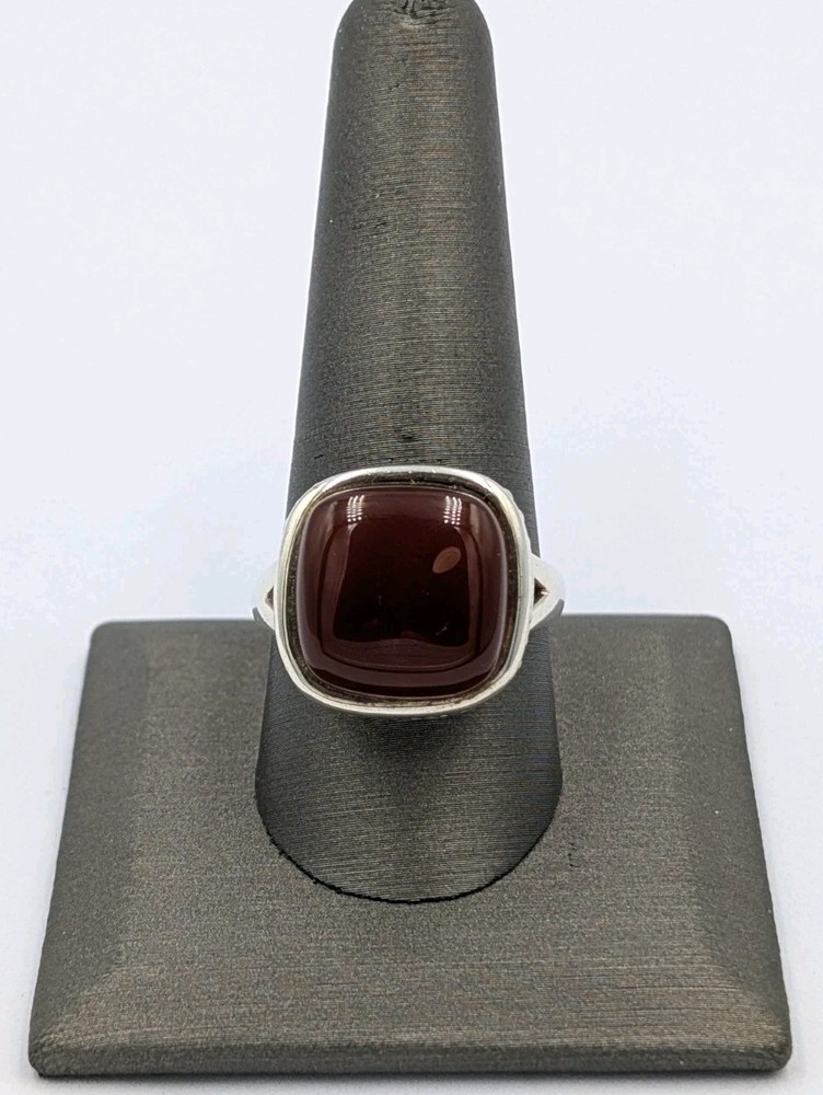 Signed Vtg Sterling Silver Square Carnelian Ball/Bead Design Split Shank Ring