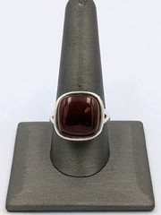 Signed Vtg Sterling Silver Square Carnelian Ball/Bead Design Split Shank Ring