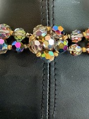 VTG 1950 Aurora Borealis Watermelon Faceted Glass Fancy Clasp 2 Strand Necklace