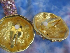 Large Rhinestone Earrings Green Blue Gold Medallion Clip-On Earring NEW