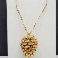 Pinecone Articulated Pendant w Chain Woodland Holiday Nature Gold Tone Necklace