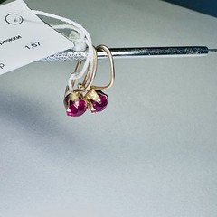 Vintage Soviet 14K 583 Rose Gold Tulip Earrings Purple Stone 1.67g