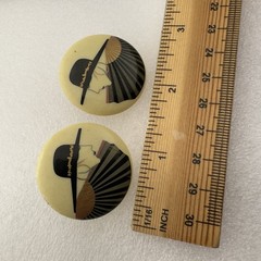 Vintage 80s Retro Stylized Art Deco Lady w hat Ceramic Post Earrings Nagel Style