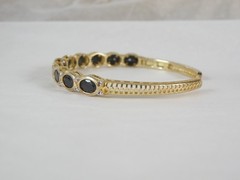 Vintage Sterling Silver 925 Gold on Natural Black Spinel Hinged Bracelet 7.5″