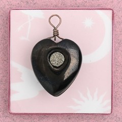 Antique Victorian Jet Inset Pyrite Puffy 3-D HEART Charm Pendant
