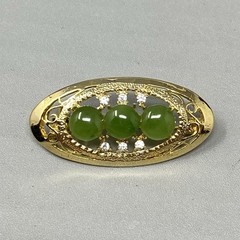 Stone Brooch Pin Green Gemstone Cabochons Gold Tone Filigree Glass Rhinestones