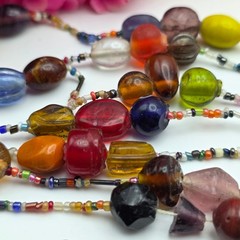 Multicolor Glass Bead Seed Bead Necklace Lot of 6 Made in India 24 Inch