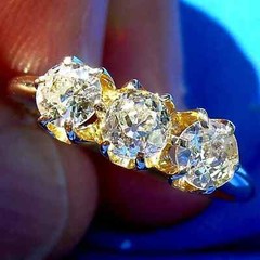 Original EARTH MINED DIAMOND 3 stone Deco Anniversary Wedding Ring Antique Band