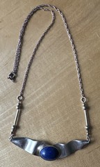 Vintage Antique Silver 925 Lapis Necklace with Inset Stone 20 Inches