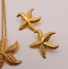 Vtg Avon Textured Starfish Necklace & Earring Set Ocean Beach Nautical
