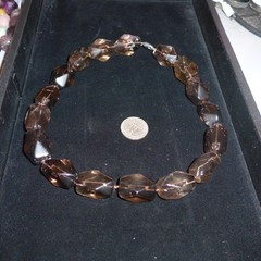 STUNNING ail STERLING SILVER 21MM SMOKEY QUARTZ CHUNKY- BEAD NECKLACE 19″