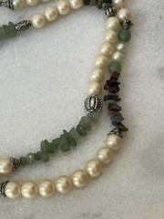 Vintage Pearls Agate, Jade & Carnelian Stone Bead Long Necklace 1960’s