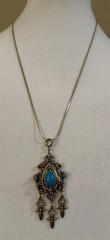 Celebrity NY Gold Tone Faux Turquoise Cabochon Red Rhinestone Pendant Necklace