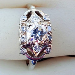 Original EARTH MINED DIAMOND Deco Engagement Ring Solid 14K WHITE GOLD SOLITAIRE