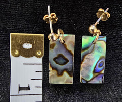 Vtg Lot Iridescent Abalone Shell Pendant & 2 Pierced Earrings Boho Beach Coastal