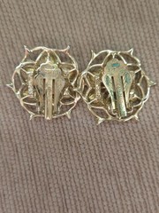 Sarah Coventry Signed Pendant Brooch Earrings Set Rhinestones Aurora Borealis￼