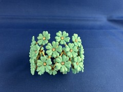 VTG 1950s-60s Gold tone EXPANDABLE Turquoise Daisy FLOWER LINK CUFF BRACELET