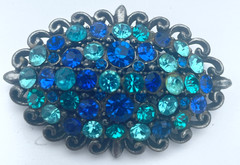 Vintage Hollycraft Signed Blue Rhinestone Brooch Pin 2” Oval