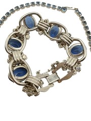 Vintage Juliana Blue Rhinestones Necklace & Bracelet Set 5 Links