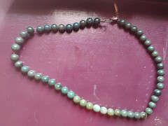 Faux Dark Jade Round Bead Choker Necklace 16″ with Wired Clasp