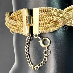 Vintage Francois Gold Tone Twisted Multi Strand Mesh Bracelet Signed Mid Century