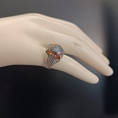Sterling Silver Ring Men’s Vintage Natural Brown Stone Signet Pinky Retro Bold