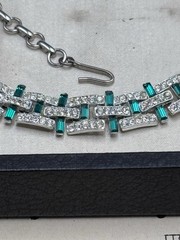 Vintage Necklace Green & Clear Rhinestone Art Deco Style 16.5” Choker