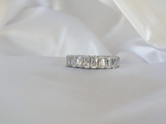 Vintage Sterling Silver 925 Emerald Cut Cubic Zirconia Eternity Band Ring Size 6