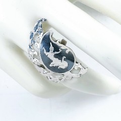 Vintage Thai Nielloware Siam Sterling Silver Goddess Ring, Size 7