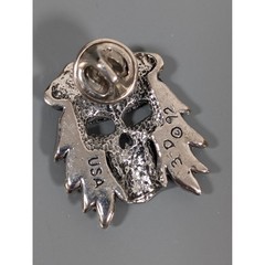 Vintage American Biker Skull Pin 3D Silver Tone Hat Lapel 1992 USA