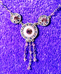 VINTAGE🇺🇸1928 FAIRY FANTASY PURPLE+PINK AUSTRIAN CRYST+ENAMEL NECKLACE VG+✨VTG