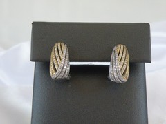 Vintage Sterling Silver 925 Gold Pave CZ Huggie Small Hoop Omega Earrings