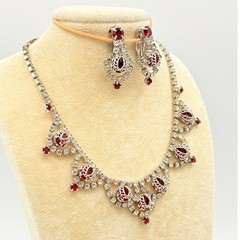 Vintage 1970s–80s Red Glass Rhinestone Formal Wear Necklace & Earring Set
