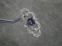 Purple Stone & Marcasite Vintage Silvertone Brooch Pendant 4.1g ~ FLAW