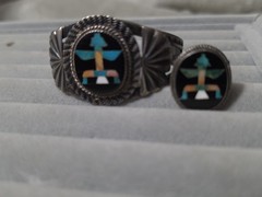 Antique John Leekity Sterling Bangle And Ring Zunu Set Crica 1930’s-40’s.