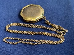 Antique Gold Plated Speidel Locket Necklace Jewelry 17.5″ Amethyst Color *READ*