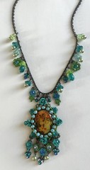 Vintage John Wind Maximal Art Cameo Necklace Dangle Rhinestones Signed Estate