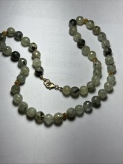 Necklace Green Prehnite Gold Vermeil Clasp Spacer Beads 24” 10mm Faceted Beads
