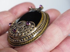 Antique brooch pin faceted Czecho Slovakia glass silver & gold mount jewelry